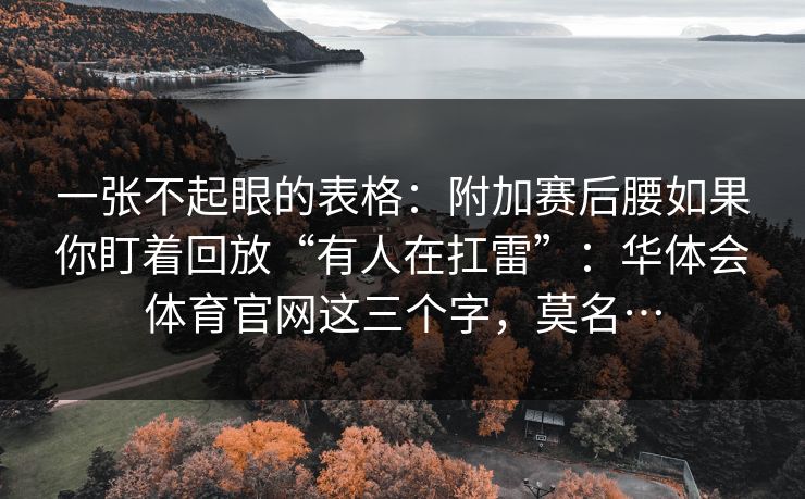 一张不起眼的表格:附加赛后腰如果你盯着回放“有人在扛雷”:华体会体育官网这三个字,莫名… 一张不起眼的表格:附加赛后腰如果你盯着回放“有人在扛雷”:华体会体育官网这三个字,莫名…