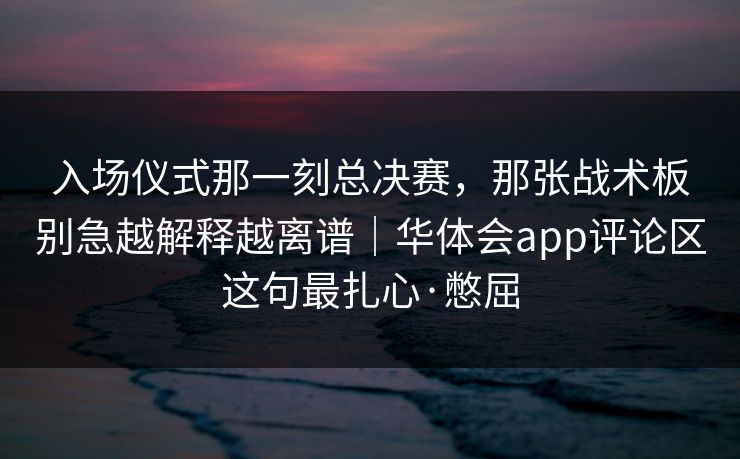入场仪式那一刻总决赛，那张战术板别急越解释越离谱｜华体会app评论区这句最扎心·憋屈